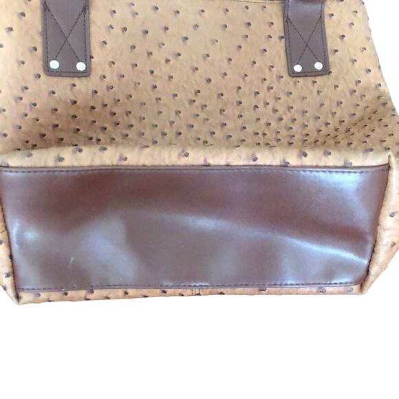 Braciano Caramel Faux Ostrich Textured Tote Bag Purse - Picture 4 of 6